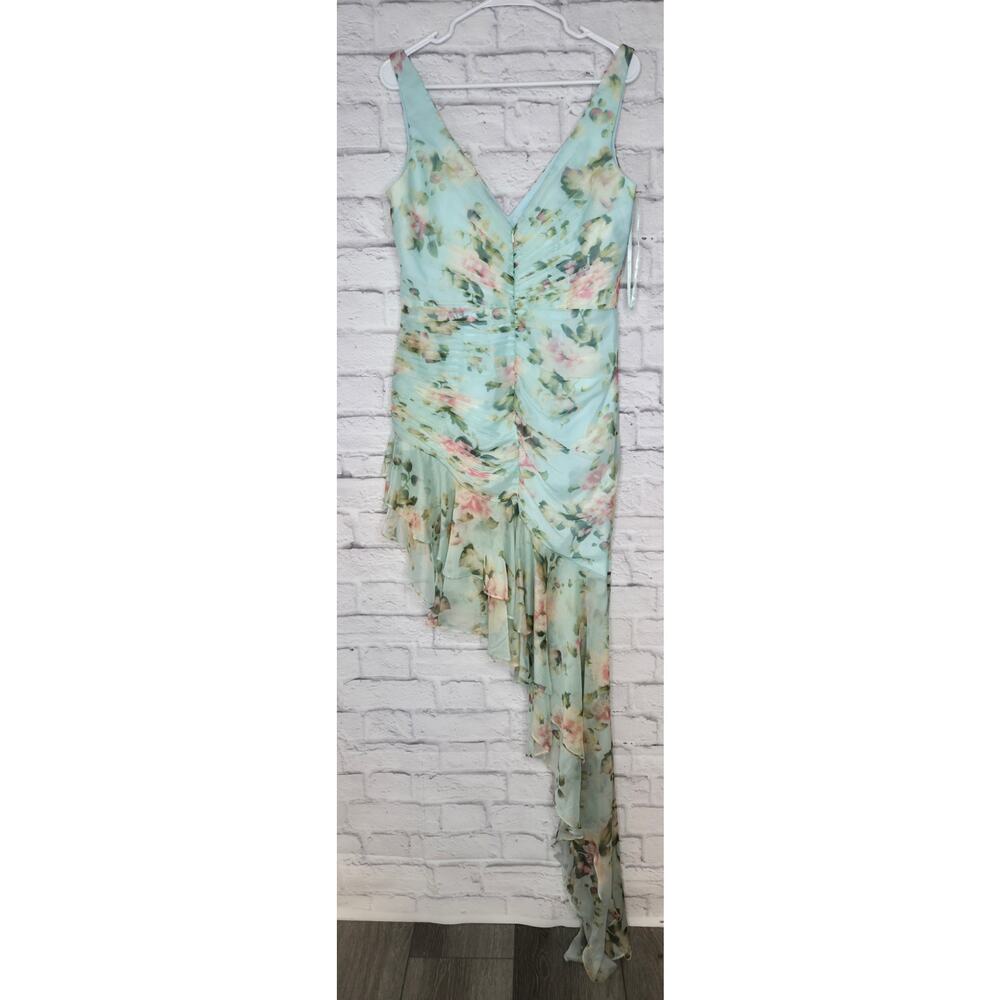 NWT Mac Duggal Ieena Blue Floral Chiffon Waterfall Ruffle Hem Gown Size 10 prom - Picture 5 of 11